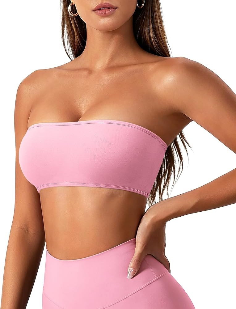 VOYJOY Impact Bandeau Bra Workout Strapless Basic Tank Top Adjustable Back | Amazon (US)