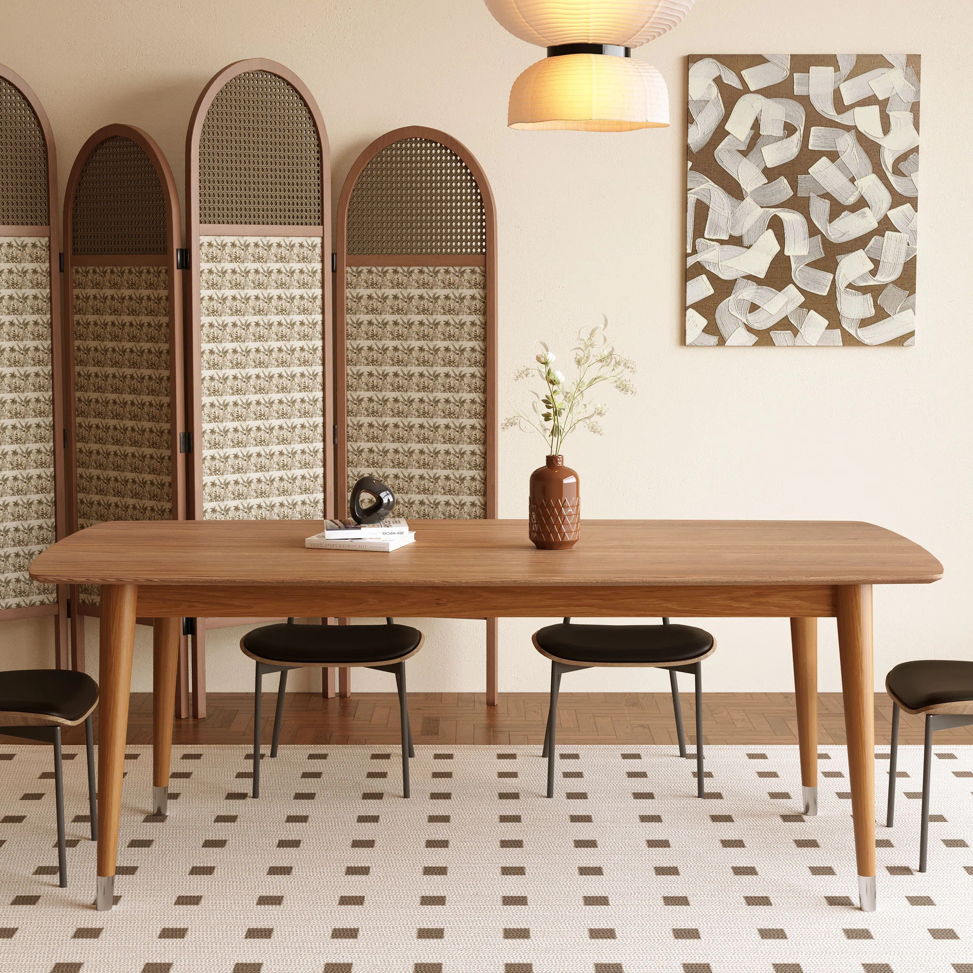 Solid  Wood Frame Dining Table  Wood Veneer Top, Mid Century Modern Design, 62.9” Rectangular T... | Wayfair North America