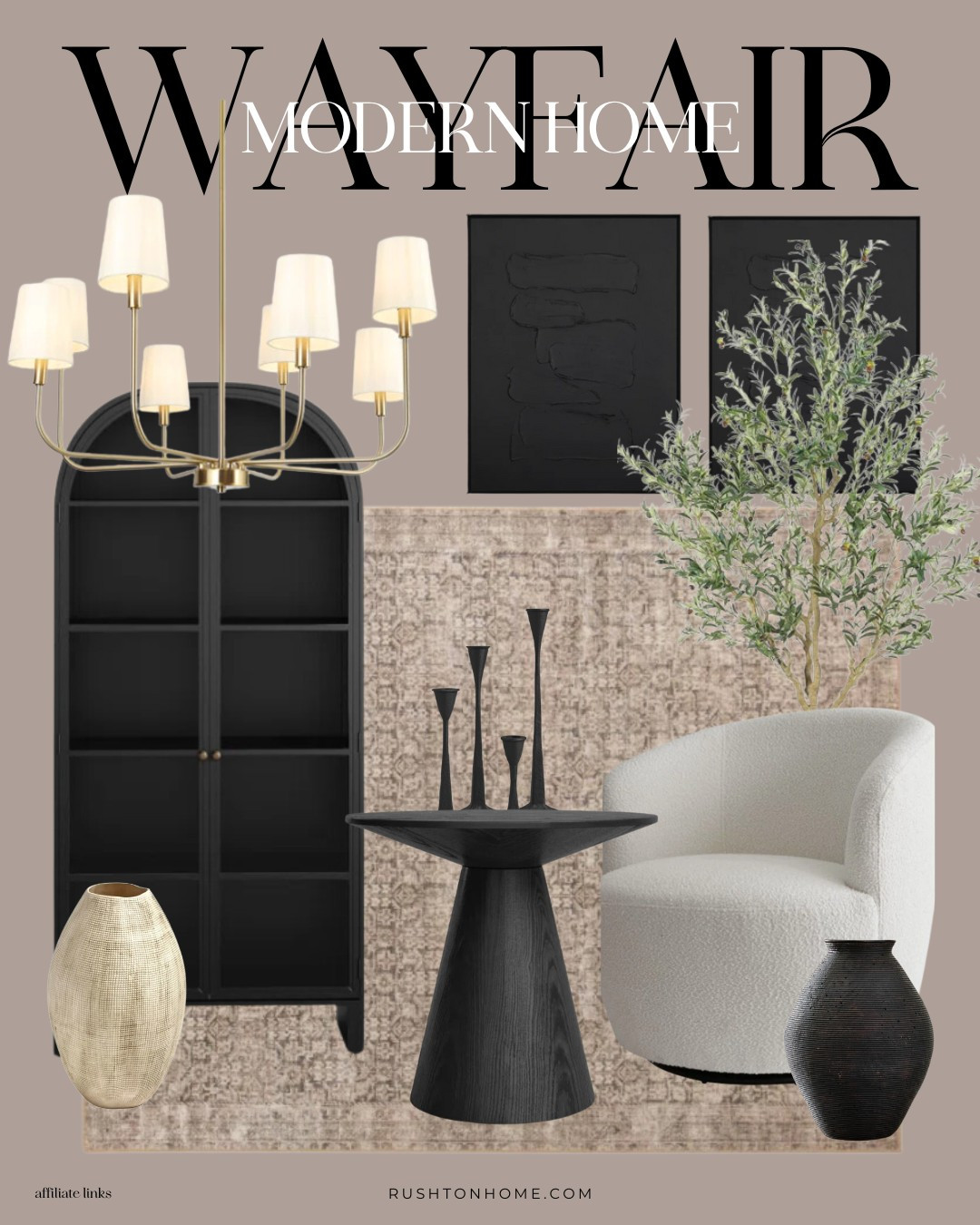 Luxe and bold living room design! I love how these simple pieces come together to create this room feel! And black artwork -- while it's dark feels like such a statement when paired with some lighter pieces. We have and LOVE this table in our foyer too!!

I've been loving these @wayfair home finds! This inspiration pulls together a vibe that feels antique, european, earthy and yet still modern.

Home decor, home design, interior design, furniture, console table, accent chairs, foyer table, 35" pedestal table, arched cabinet, display cabinet, floor vase, chandelier, pendant lighting
 

 

#LTKWatchNow #LTKHome #LTKSaleAlert
