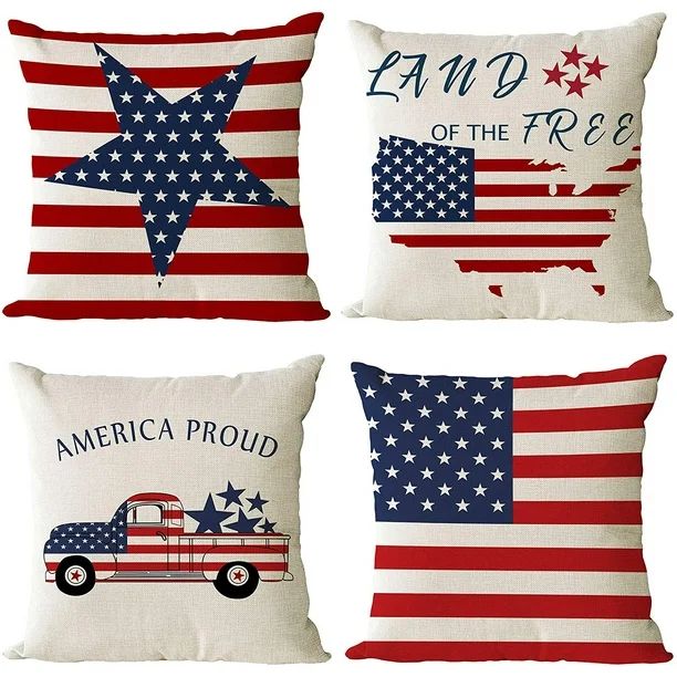 Set of 4 Patriotic Throw Pillow Covers 4th of July Decorative Pillow Covers American Flag Pillow ... | Walmart (US)