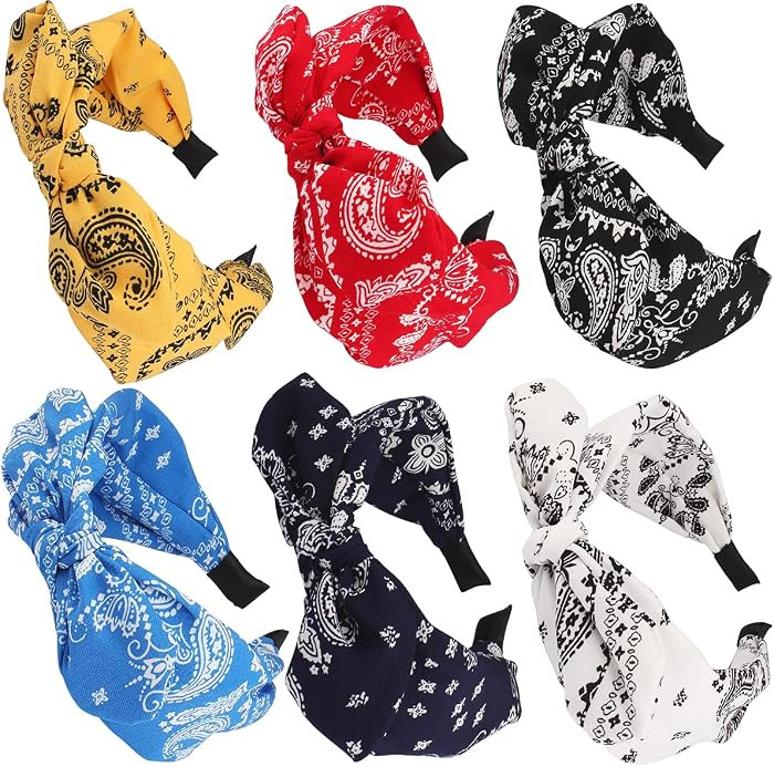 TOBATOBA 6pcs Women's Elastic Paisley Headbands with Bow - Knotted Bow Headbands, Wide Top Knot H... | Amazon (US)