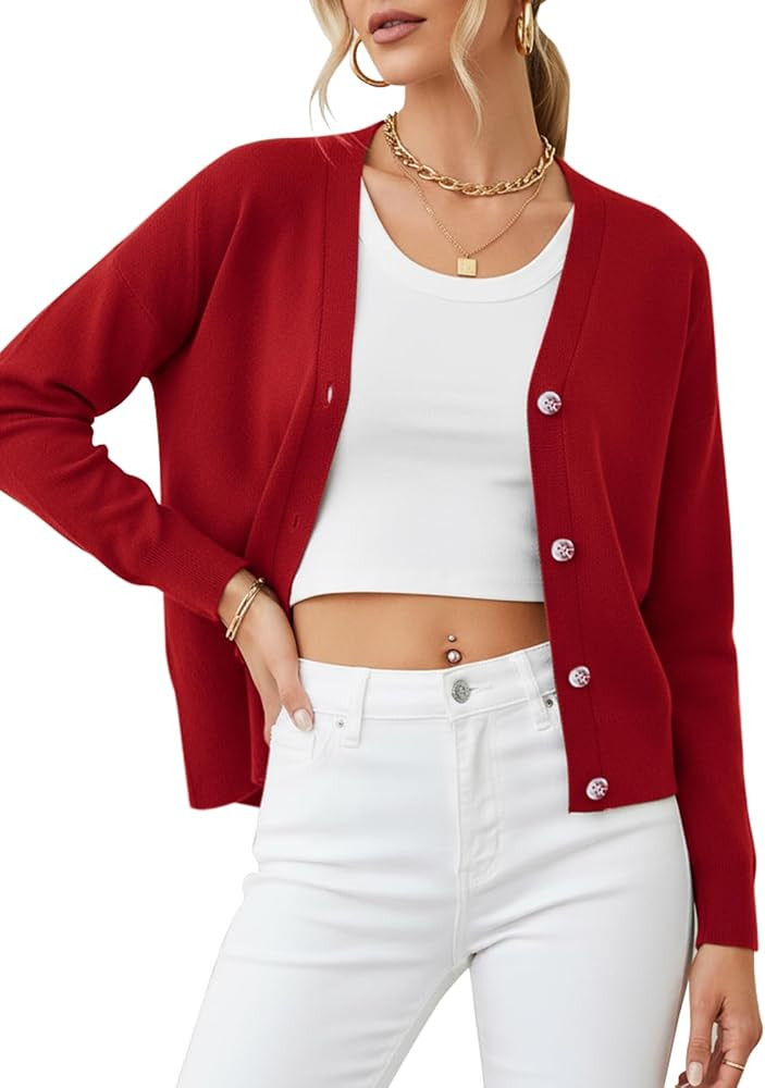 ANRILITA Women's V Neck Long Sleeve Open Front Chunky Cardigan Fall Knitted Button Up Sweaters | Amazon (US)