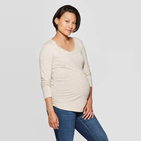 Long Sleeve Scoop Neck Side Shirred Maternity T-Shirt - Isabel Maternity by Ingrid & Isabel™ | Target