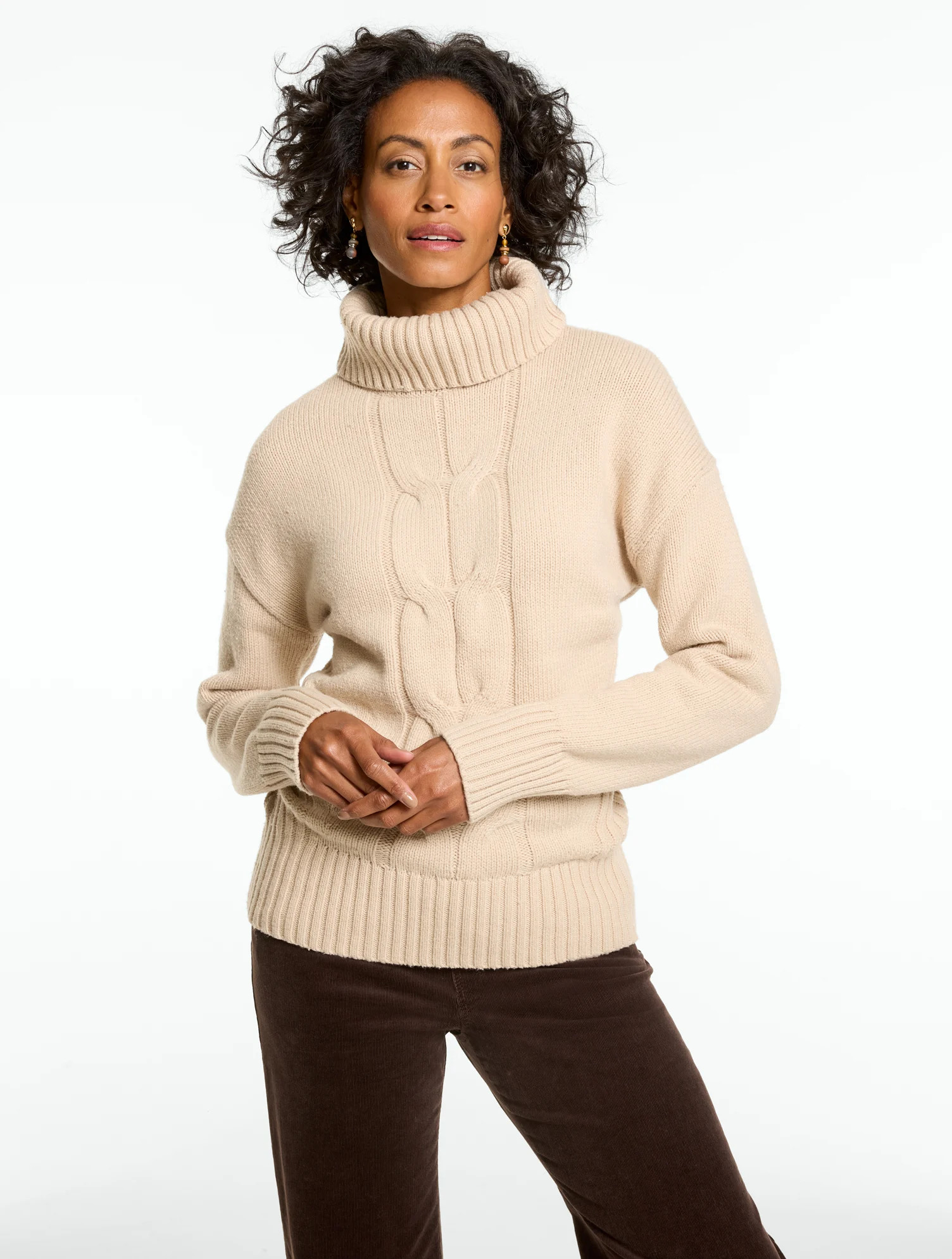 Cable Knit Turtleneck Sweater - Coastline Blue - XL Talbots | Talbots
