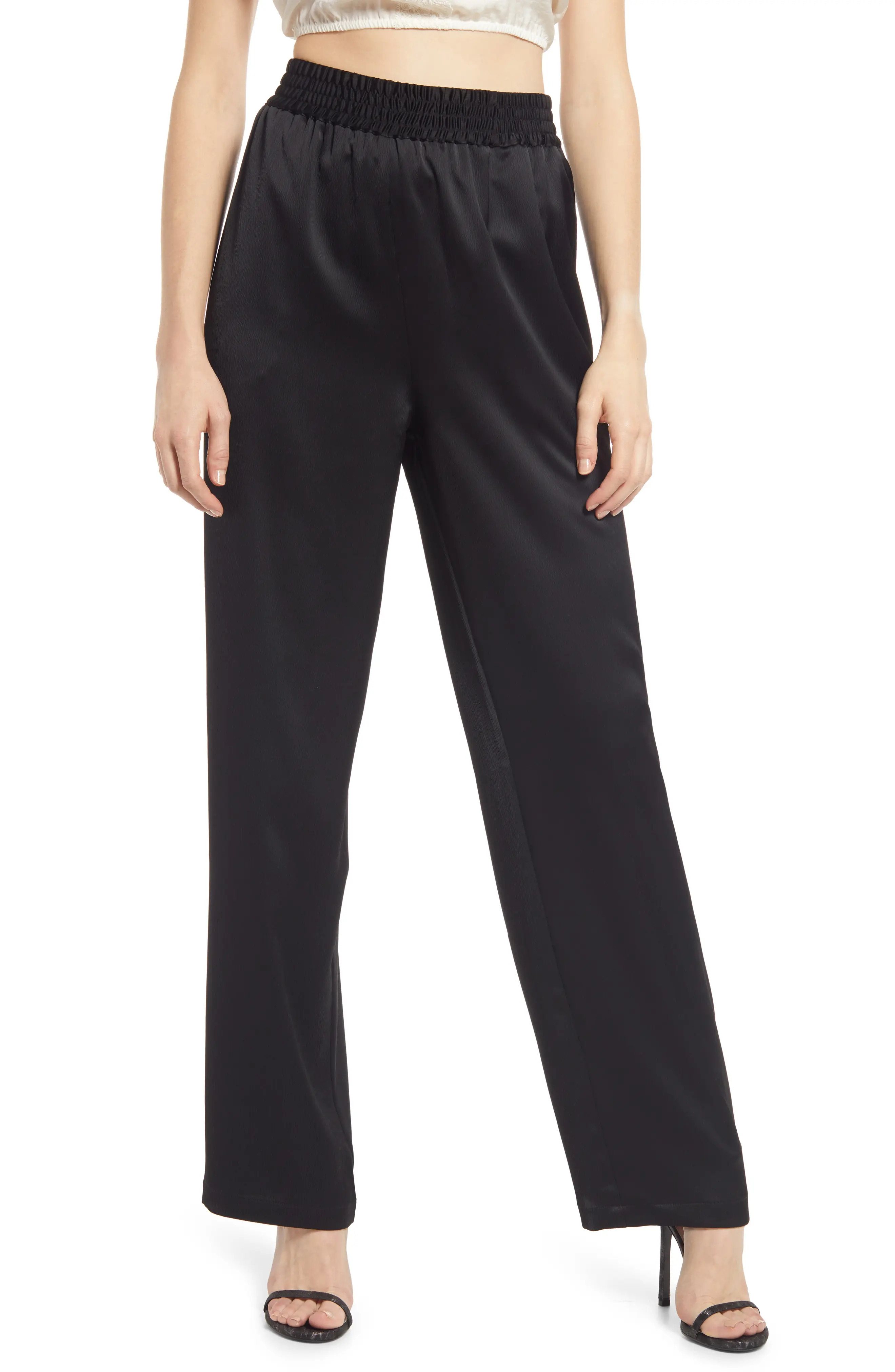 WAYF Scottie Pull-On Satin Pants, Size Small in Black at Nordstrom | Nordstrom