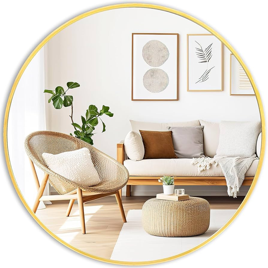 Fabuday Round Gold Mirror for Wall - 20 Inch Circle Mirror for Bathroom, Living Room Decor, Metal... | Amazon (US)