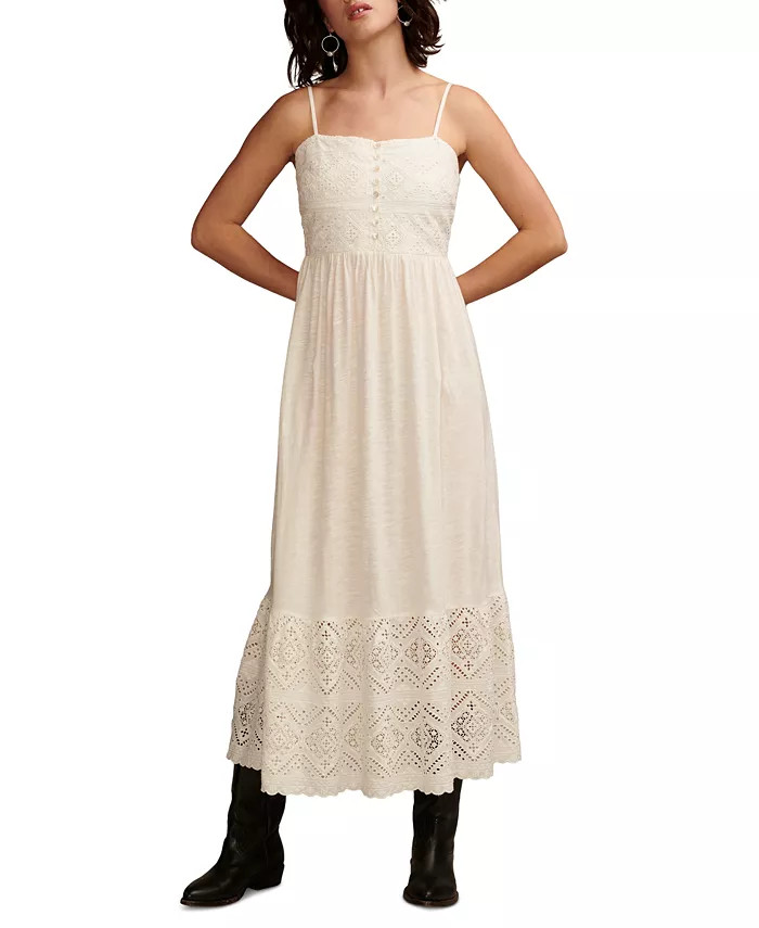 Lucky Brand Women's Cotton Cutwork Sleeveless Maxi Dress - Macy's | Macy's