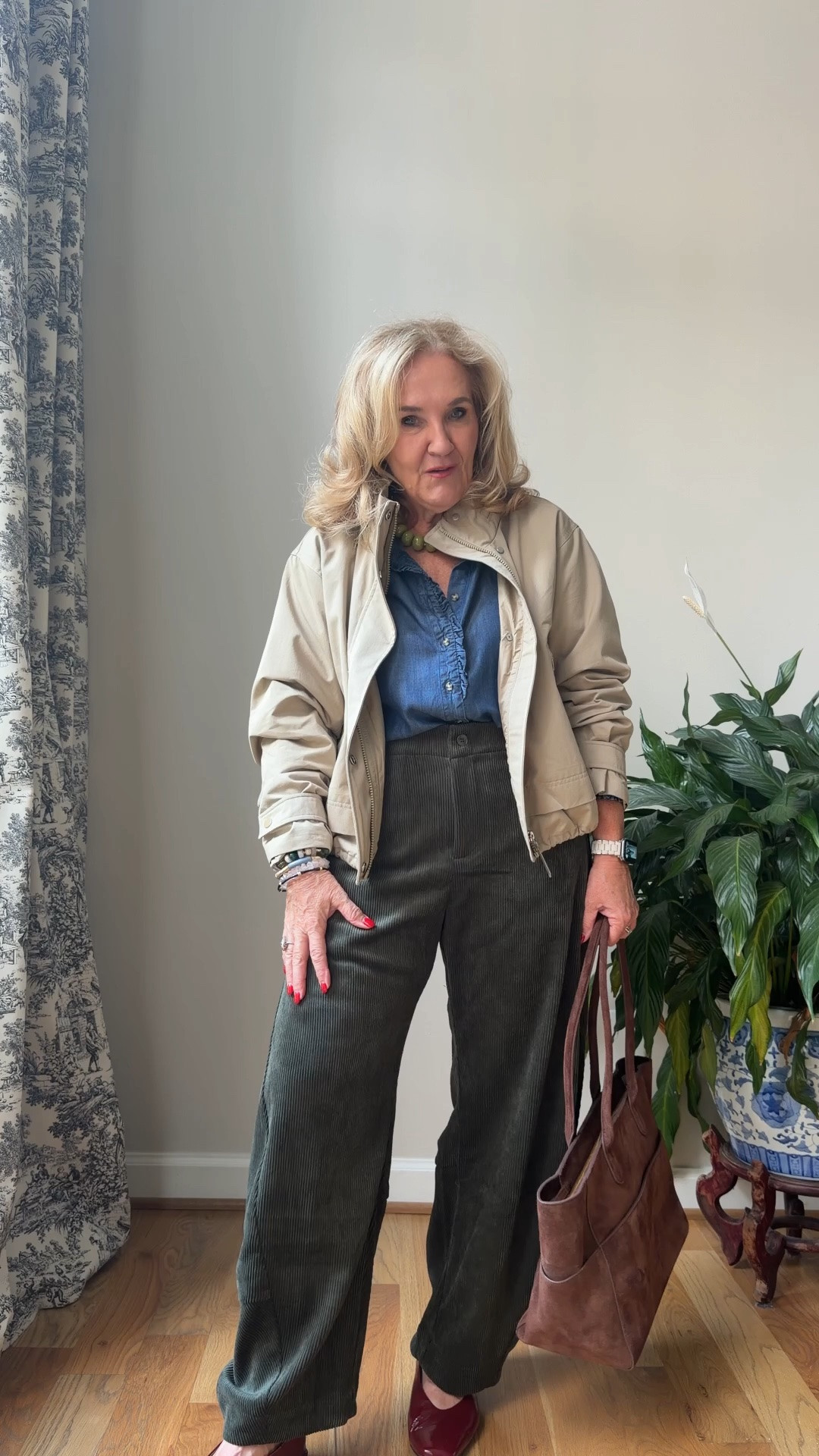 I’m wearing a size 10 regular. They do not come in a petite. I did size up. I actually wish I had stayed true to size. It just depends on how you want them to fit. There’s elastic in the back so plenty of room in the waist.

@athleta Jacket is a medium petite. It is a water, resistant rain jacket, and there’s a hood as well.
Tencel chambray blouse size medium
20% off my bracelet stack code NANETTE20 
Fall outfit  fall travel outfit

#LTKOver40 #LTKootd

#LTKTravel #LTKSeasonal