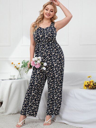 Plus Ditsy Floral Cami Jumpsuit | SHEIN