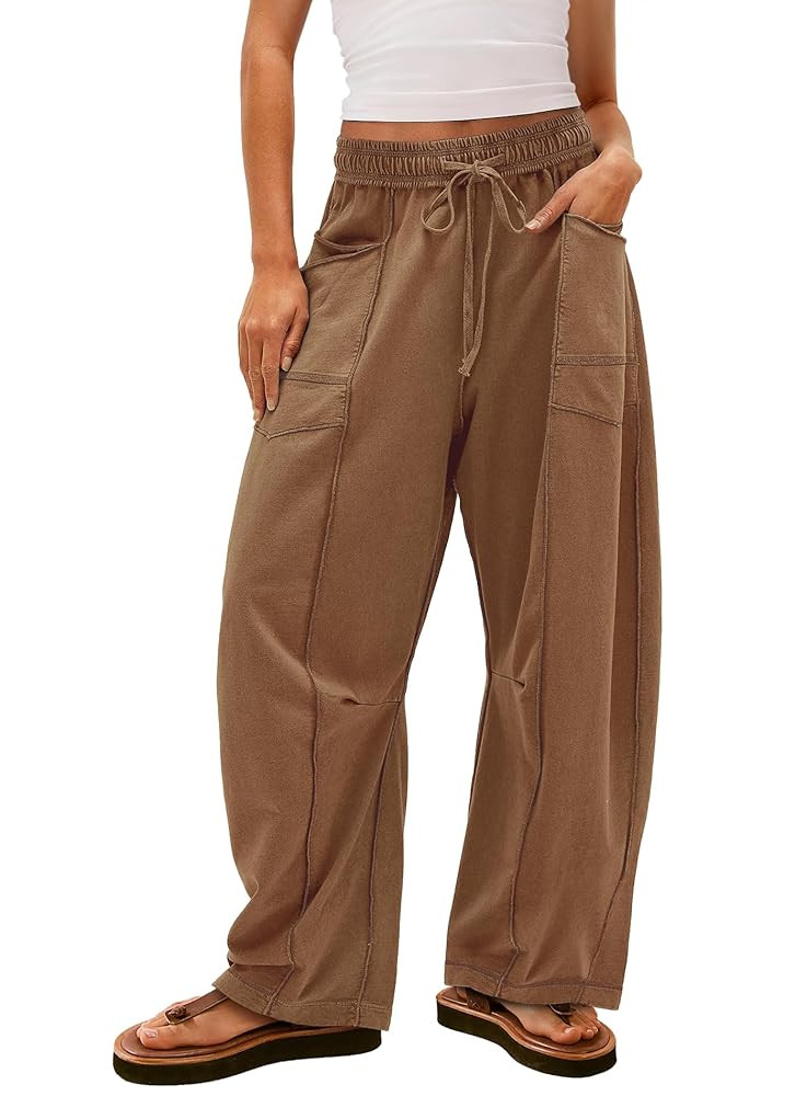 Yanekop Womens Baggy Wide Leg Pants Casual Summer Palazzo Pants Drawstring Waist Barrel Sweatpant... | Amazon (US)