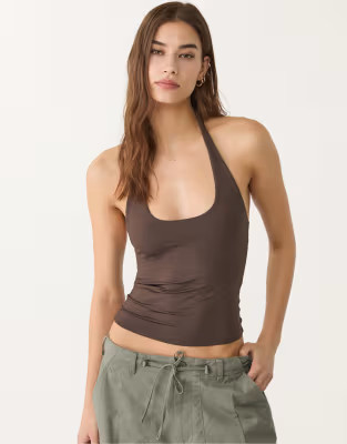 Stradivarius racer neck top in brown | ASOS (Global)