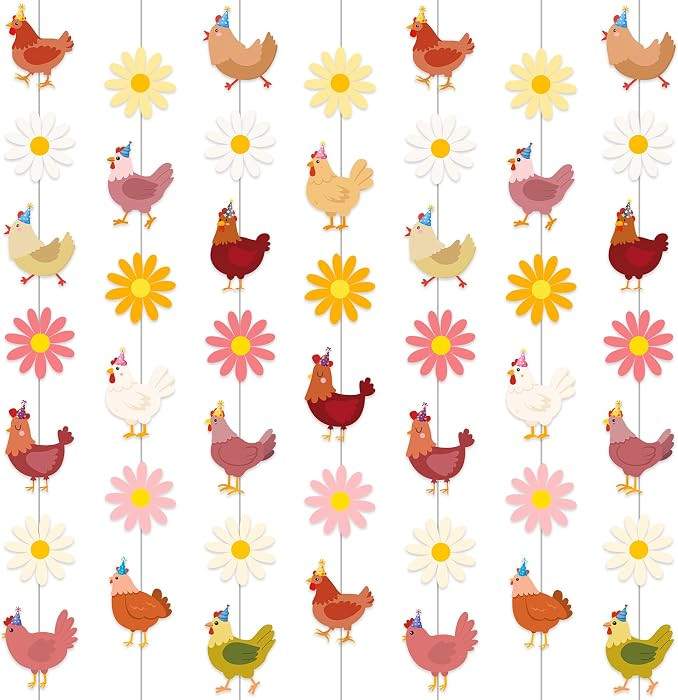 Chicken Party Garlands Chicken and Daisy Birthday Party Decorations 6PCS Boho Daisy and Chick Han... | Amazon (US)
