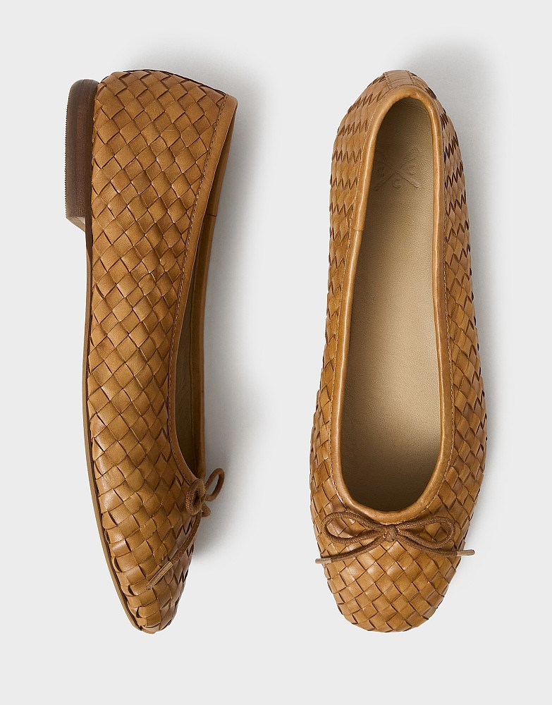 Woven Leather Ballet Flats in Tan | Crew Clothing (UK)