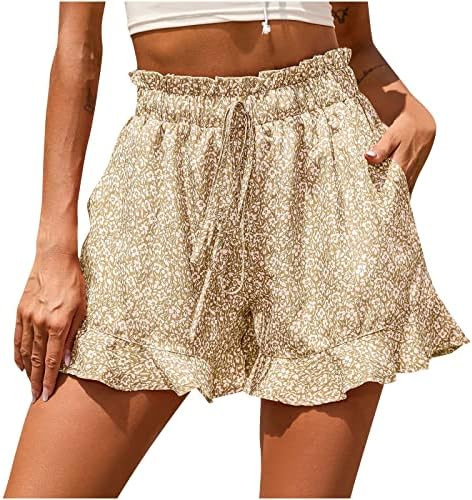 tuduoms Womens Flowy Shorts Casual Ruffle High Waisted Shorts Dressy Linen Wide Leg Shorts with P... | Amazon (US)