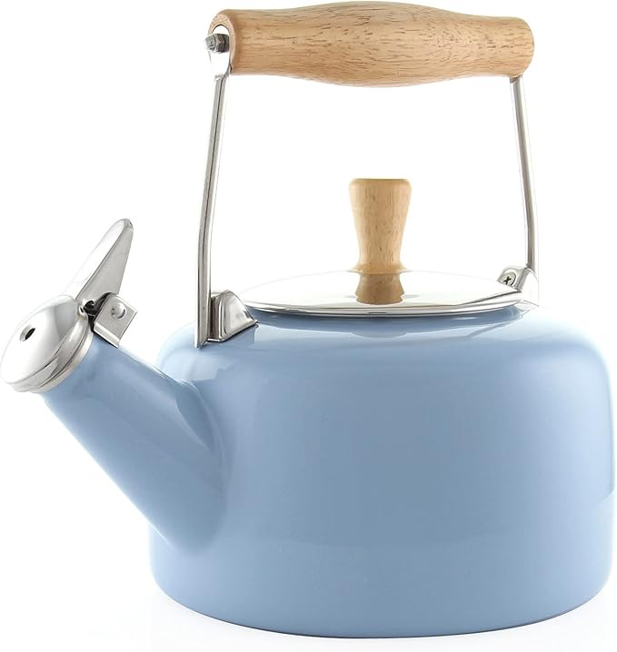 Chantal SVEN Enamel on Steel Whistling Teakettle with Natural Wood handle, 1.4 quarts (Glacier Bl... | Amazon (US)