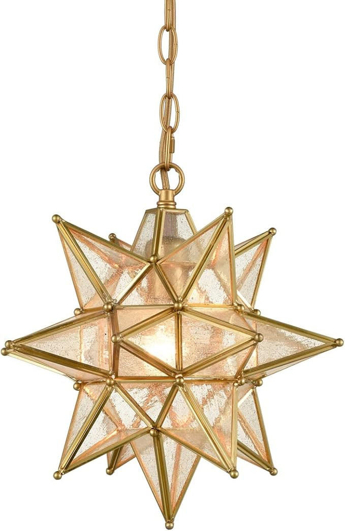 DIRYZON Modern Moravian Star Pendant Light Gold Hanging Ceiling Light Seeded Glass Pendant Lighti... | Amazon (US)
