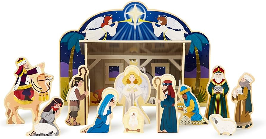 Melissa & Doug Classic Wooden Christmas Nativity Set with 4-Piece Stable and 11 Wooden Figures | Amazon (US)