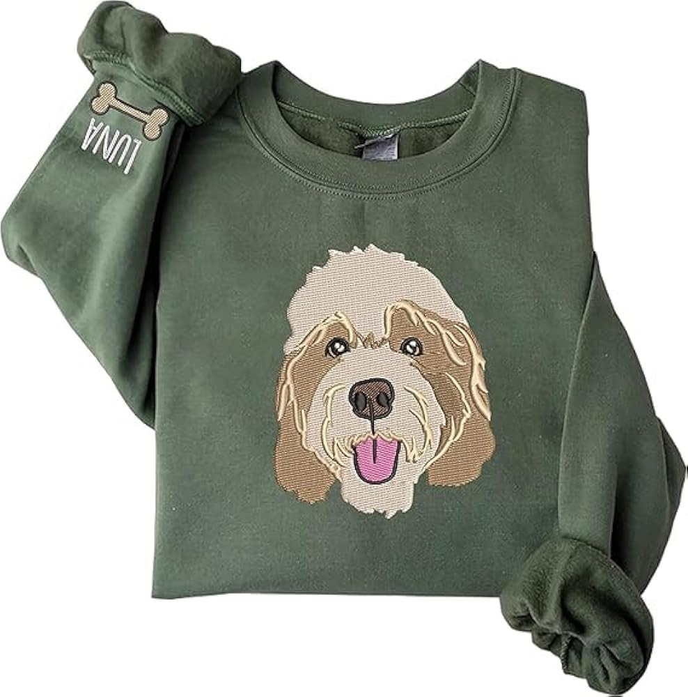 LullabyMall Custom Pet Embroidered Sweatshirt, Custom Dog Face Embroidered Sweatshirt, Dog Mom Sw... | Amazon (US)