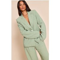 Petite Sage Green Linen Look Oversized Pocket Blazer | PrettyLittleThing US