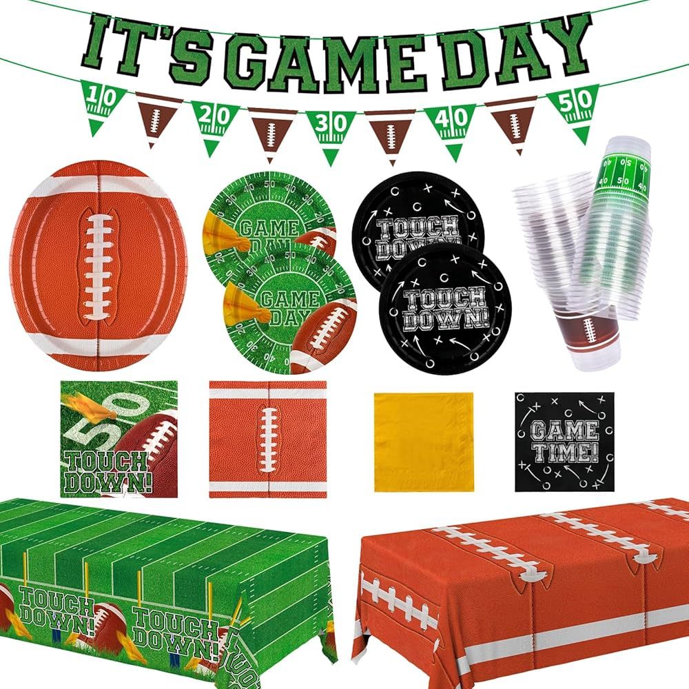 Football Party Supplies Kit for 24 Guests - Includes Large 12.5in Plates, Dessert Plates, Napkins... | Amazon (US)