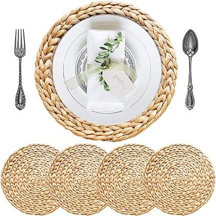 SOKFARM Boho Placemats Set of 4, Round Placemats for Dining Table, Water Hyacinth Wicker Placemat... | Amazon (US)