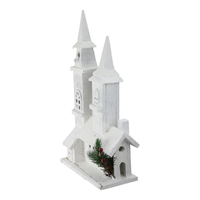16.5" LED Lighted White Wooden Snowy Church Christmas Decoration | Walmart (US)
