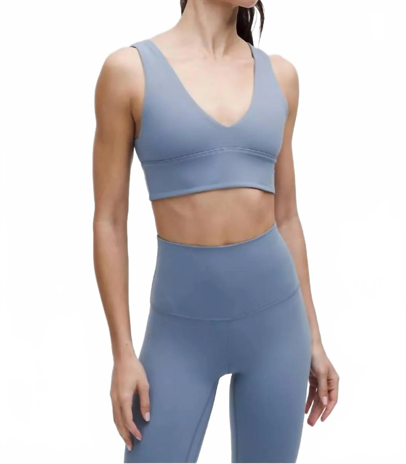 Align V Neck Bra In Wash Denim | Shop Simon