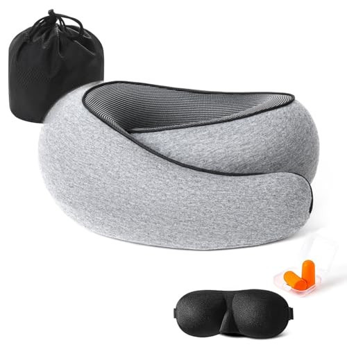 Neck Travel Pillow, Upgraded Travel Neck Pillow for Airplane Memory Foam Travel Pillow for Airplanes Offices and Cars Headrest Sleep, Portable Plane Accessories | Amazon (US)
