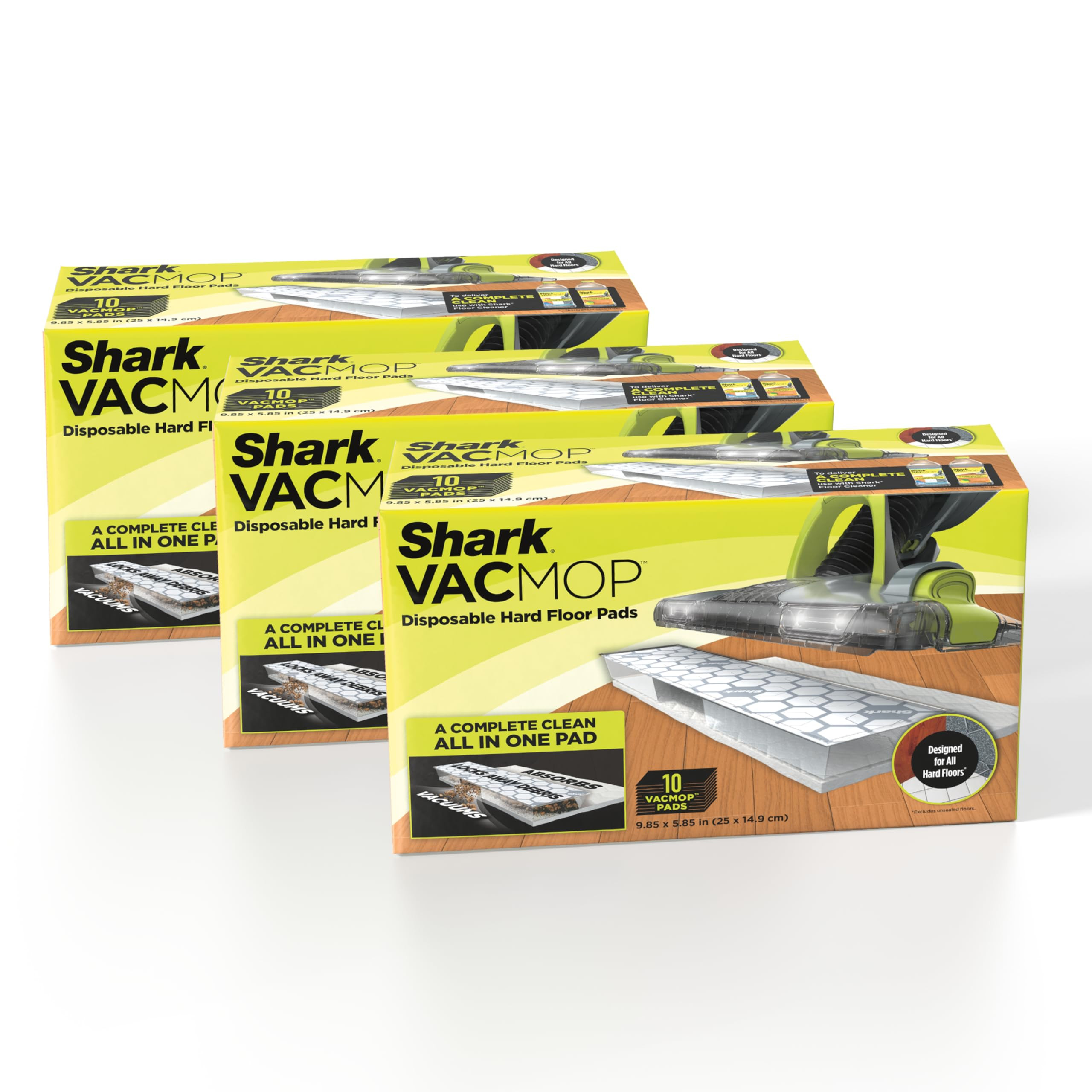 Shark VACMOP Disposable Hard Floor Pad Refills, Compatible with VM252 & VM180, No-touch Disposal, For use on ALL Sealed Floors - Stone, Hardwood, Laminate & Tile, (Pack of 3, 30 Count Total), VMP30 | Amazon (US)
