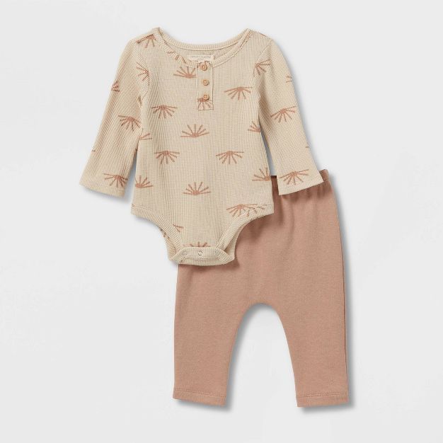 Grayson Collective Baby 2pc Thermal Henley Top & Bottom Set - Light Brown | Target