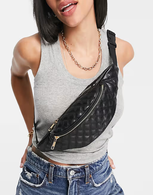 ASOS DESIGN fanny pack in black diamond quilt | ASOS (Global)