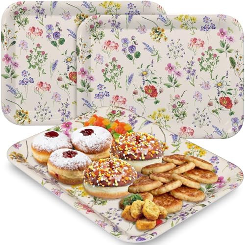 3 Pcs Wildflower Serving Trays 13 x 10 Inch Vintage Floral Melamine Platters Reusable Rectangular... | Amazon (US)