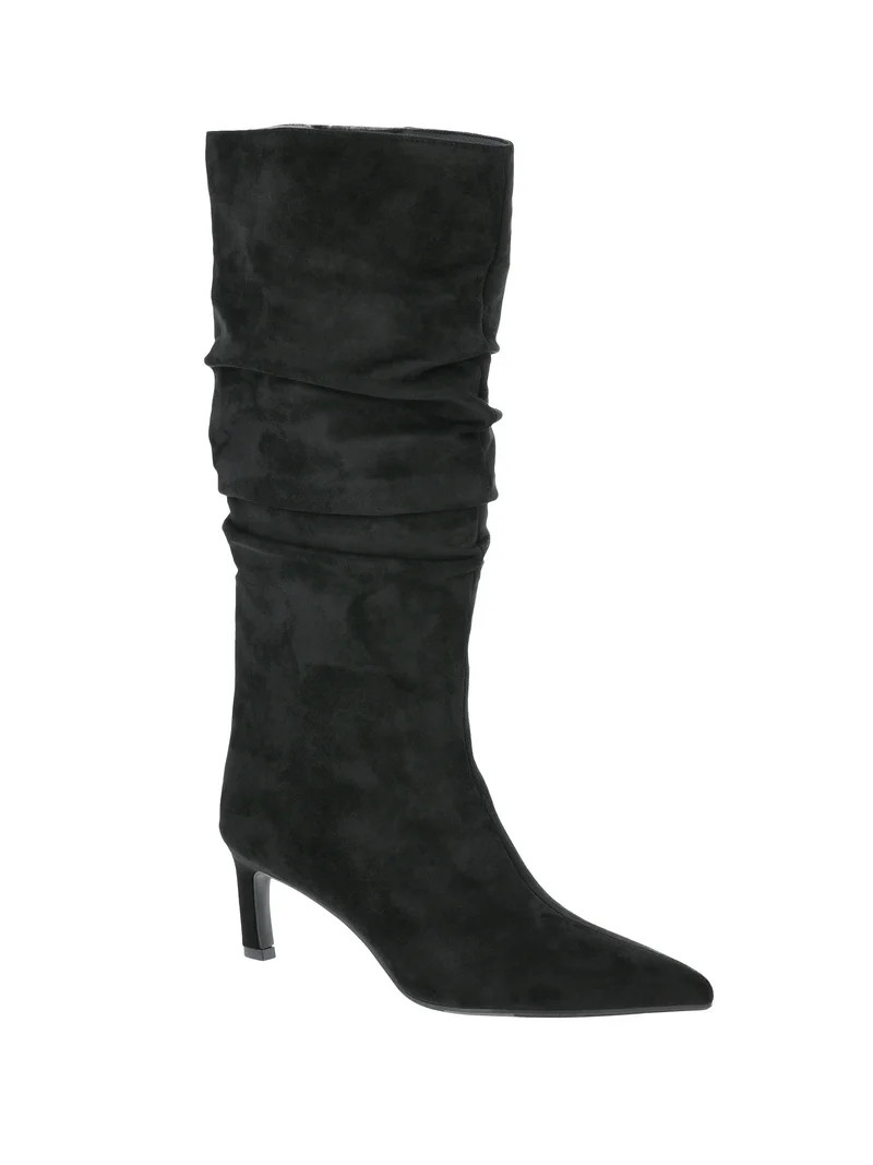 Time and Tru Women's Faux Suede Slouch Boots with Kitten Heels, Wide Width Available | Walmart (US)