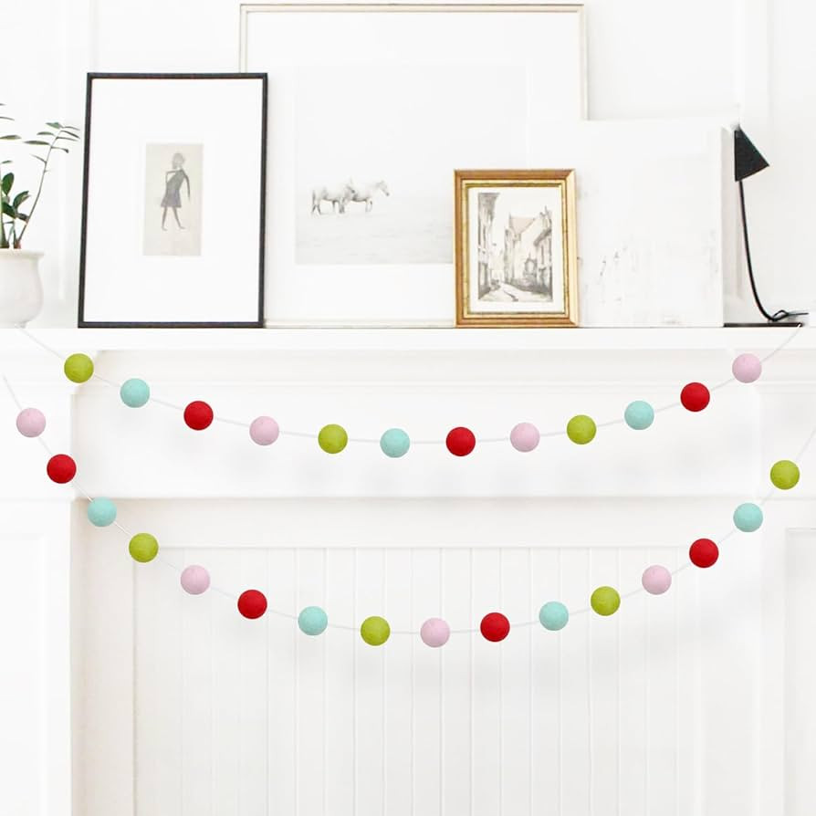 Christmas Felt Ball Garlands, Christmas Colorful Pom Pom Garlands for Winter Holiday Decorations ... | Amazon (US)