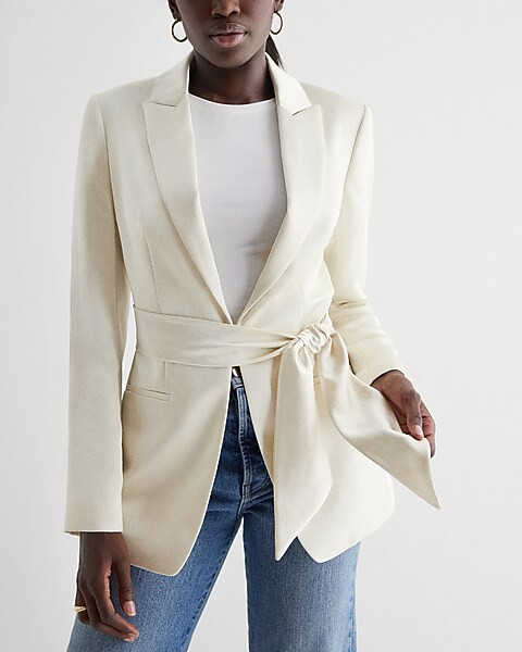 Satin Tie Waist Blazer | Express