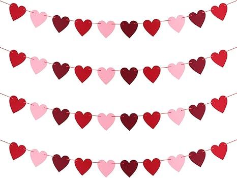 Heart Banner for Valentine’s Day Decorations Felt Red Pink Heart Garland No DIY | Amazon (US)