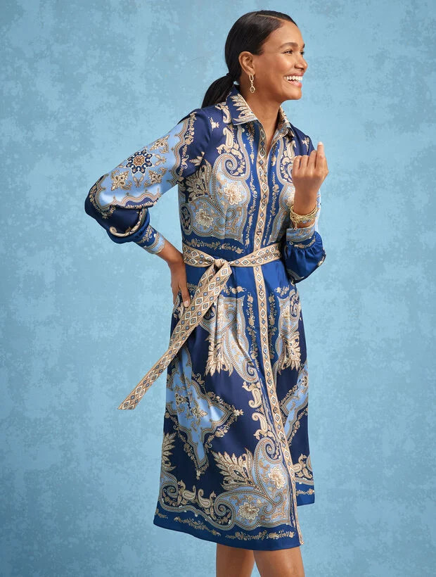 Soft Fit & Flare Shirtdress - Paisley Sky | Talbots
