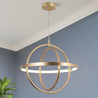 27-Watt 1-Light Integrated LED Brushed Gold Globe Chandelier Lighting Kitchen Island Pendant Light Modern Light Fixture | The Home Depot