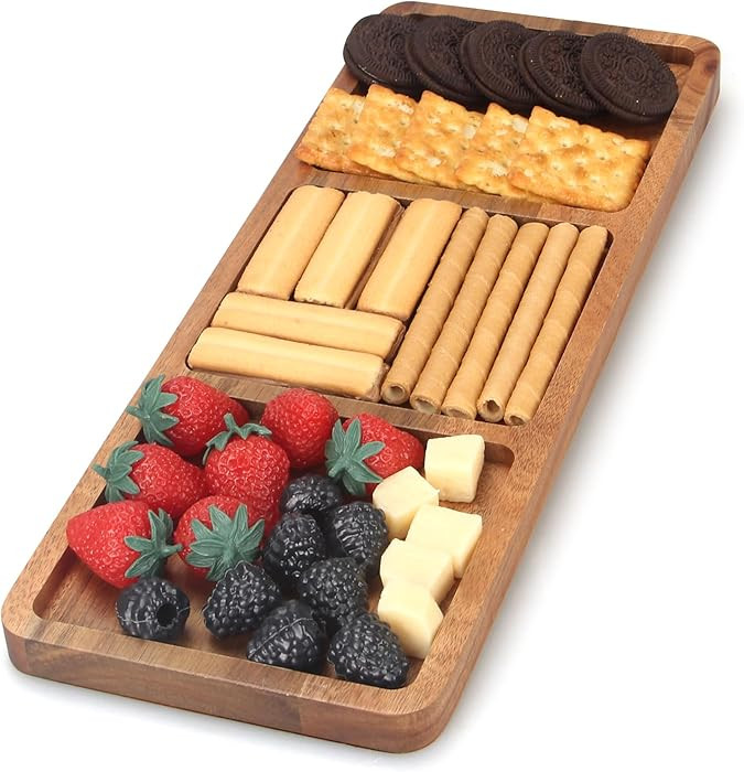 Acacia Wood Tray for Party Dish Food Fruit Divided Serving Trays Christmas Cookies Platters Sandw... | Amazon (US)