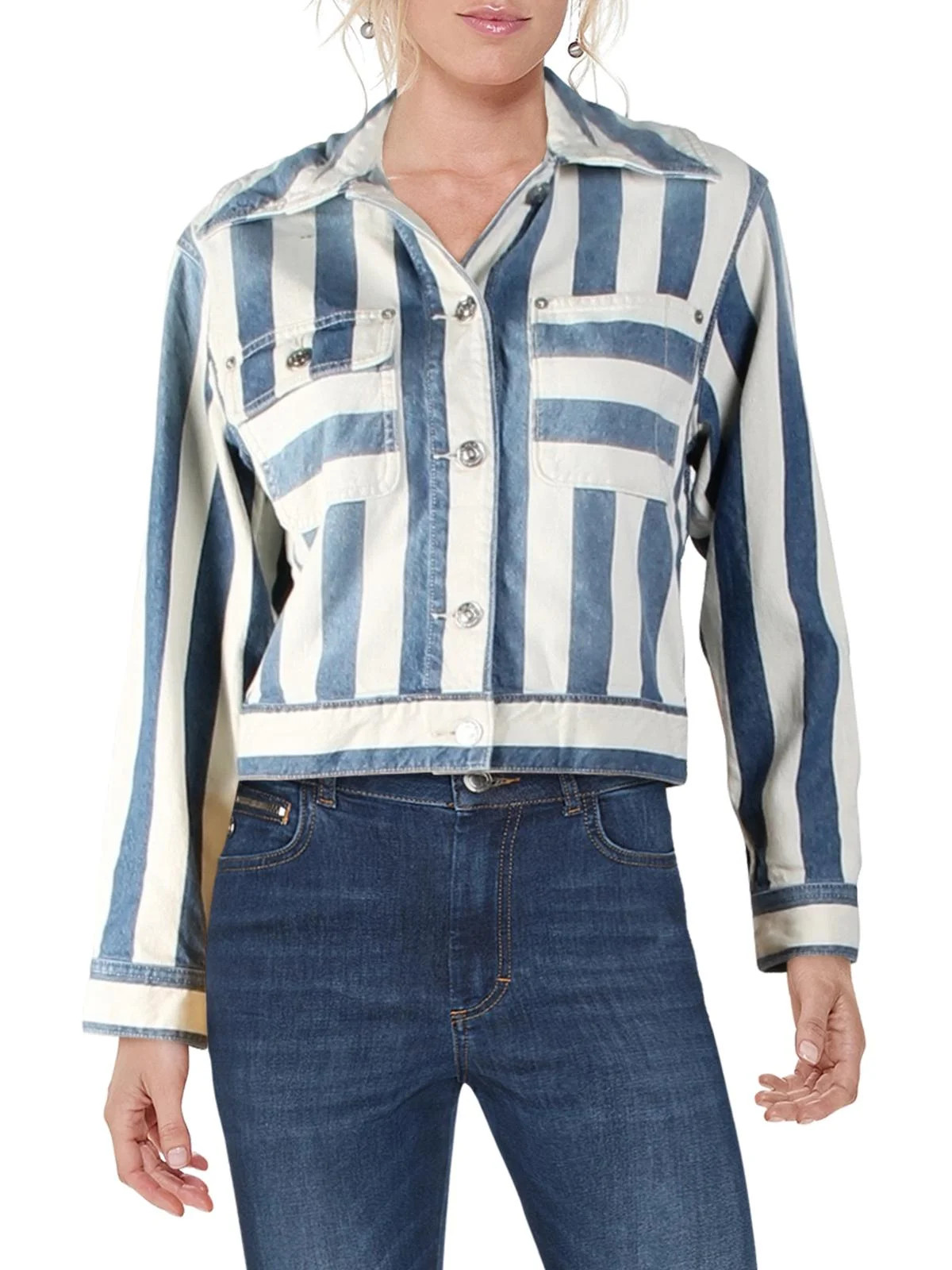 Current/Elliott Womens Striped Denim Jean Jacket | Walmart (US)