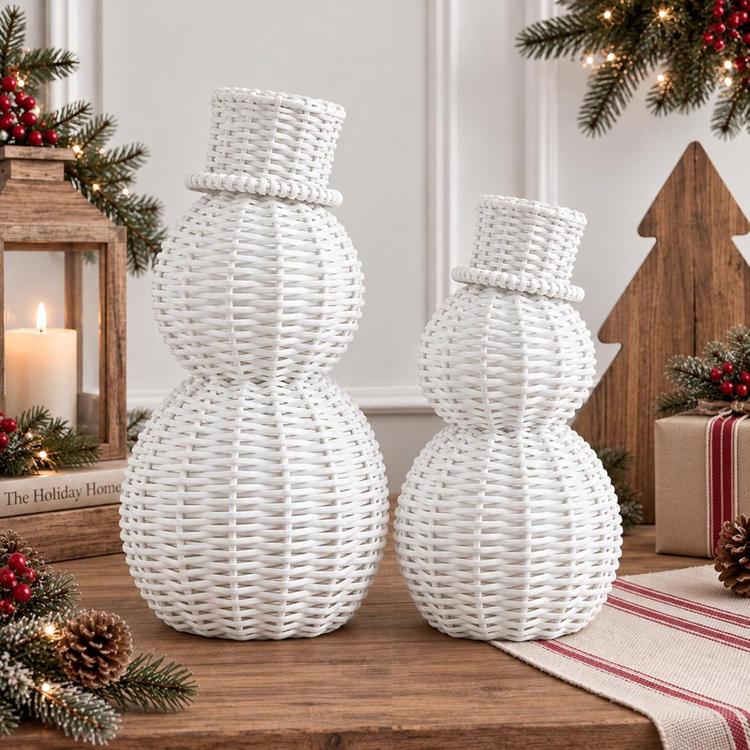 MiniInflat 2 Pcs Rattan Snowman Christmas Decor, Farmhouse Wicker Figurines | Amazon (US)
