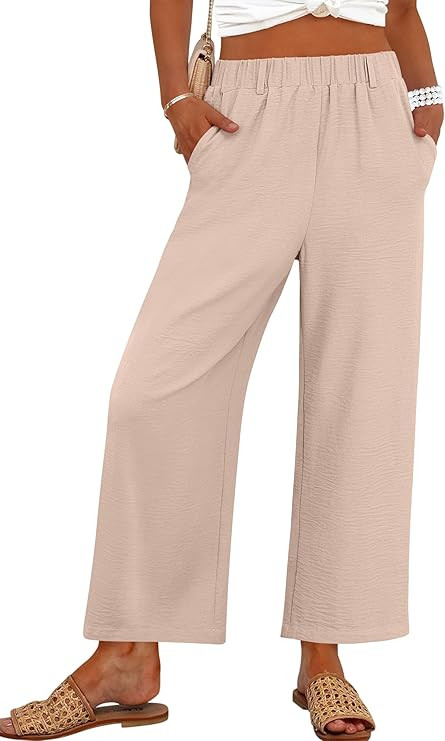 ANRABESS Women's Pants Wide Leg Elastic Waist Casual Cropped Palazzo Pant 2025 Beach Vacation Sum... | Amazon (US)