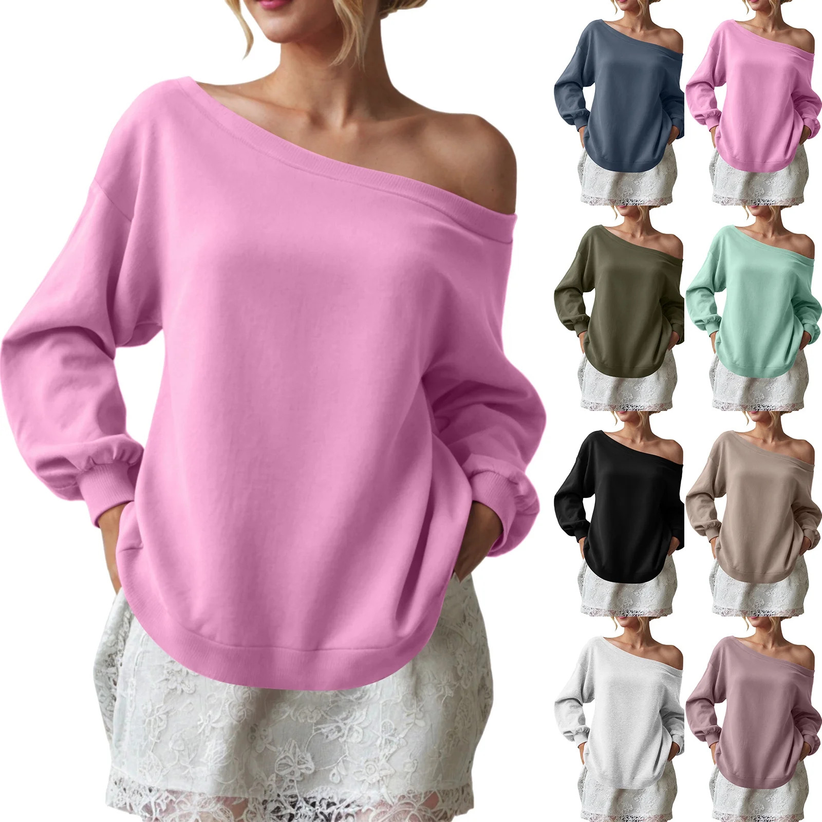idosla Womens Fleece Lined Sweatshirt Off Shoulder Long Sleeve Pullover Top Oversized Shirt Basic... | Walmart (US)