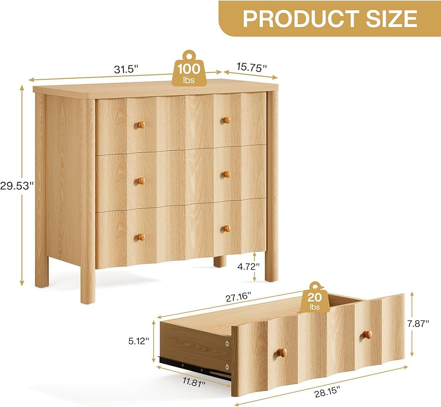 Tribesigns Nightstand with 3 Drawers, Modern Large Night Stand, 31.5-Inch Wide Oversized Bedside ... | Amazon (US)