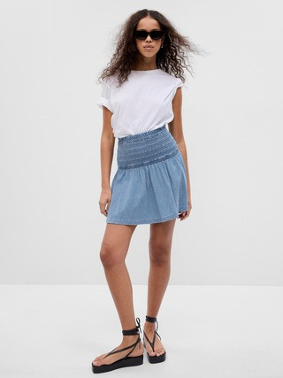 LENZING™ TENCEL™ Lyocell Smocked Denim Mini Skirt with Washwell | Gap (US)