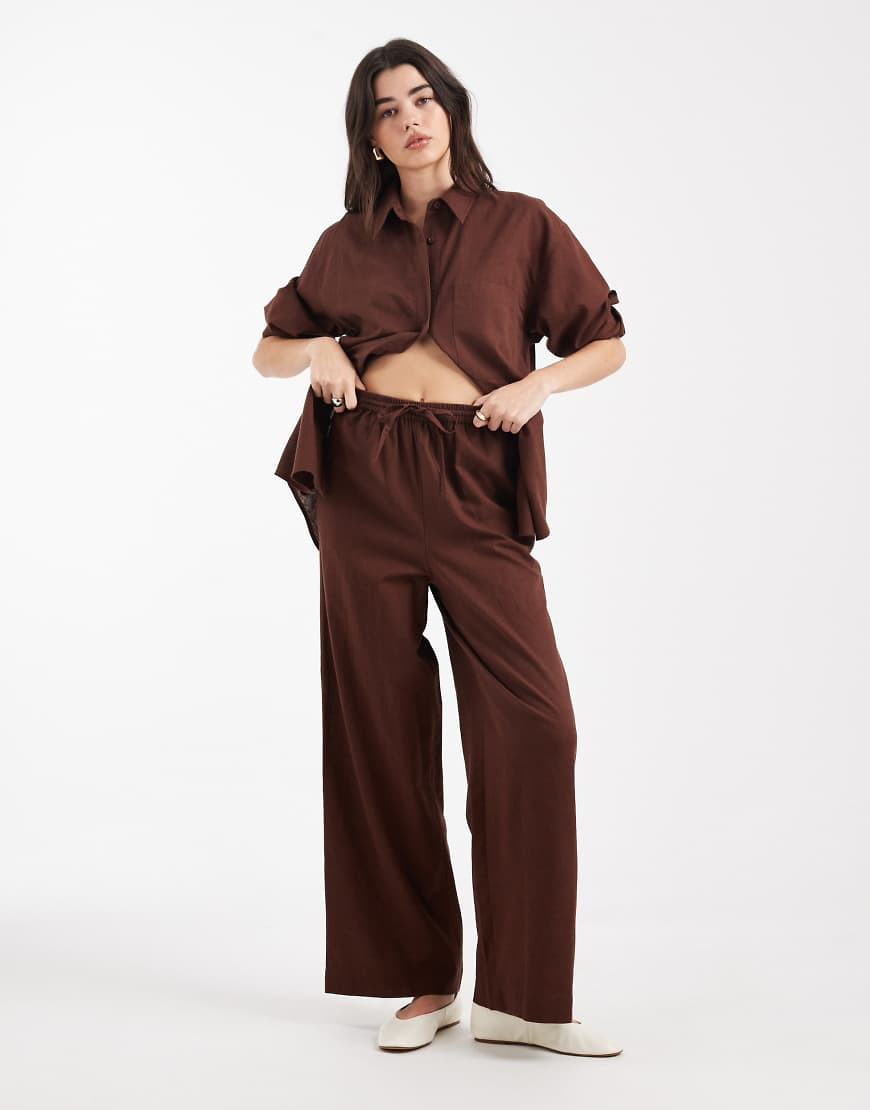 ASOS DESIGN linen pants in brown - part of a set | ASOS (Global)