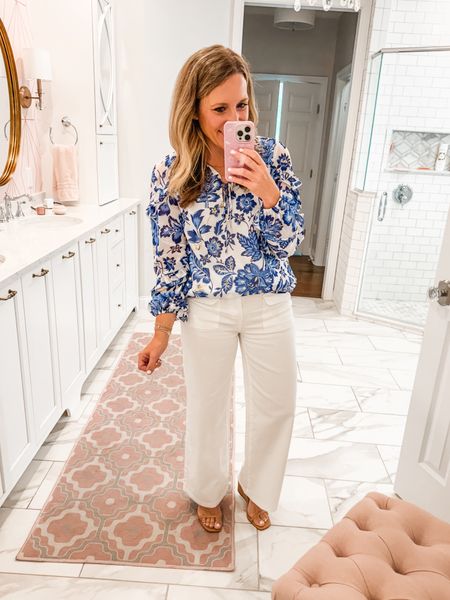 Easy spring and summer outfit. Wearing a small in the Avara top (use code: JILLCLEAN15) 

White pants I’m wearing a 4 and wedges are true to size. 

#LTKSeasonal #LTKfindsunder100 #LTKstyletip