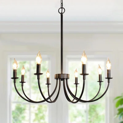 8-Light Farmhouse Chandelier With Adjustable Height, Rustic Black Iron Design For Dining Room, Kitchen, Living Room, Foyer, Entryway, And Staircase | Wayfair North America