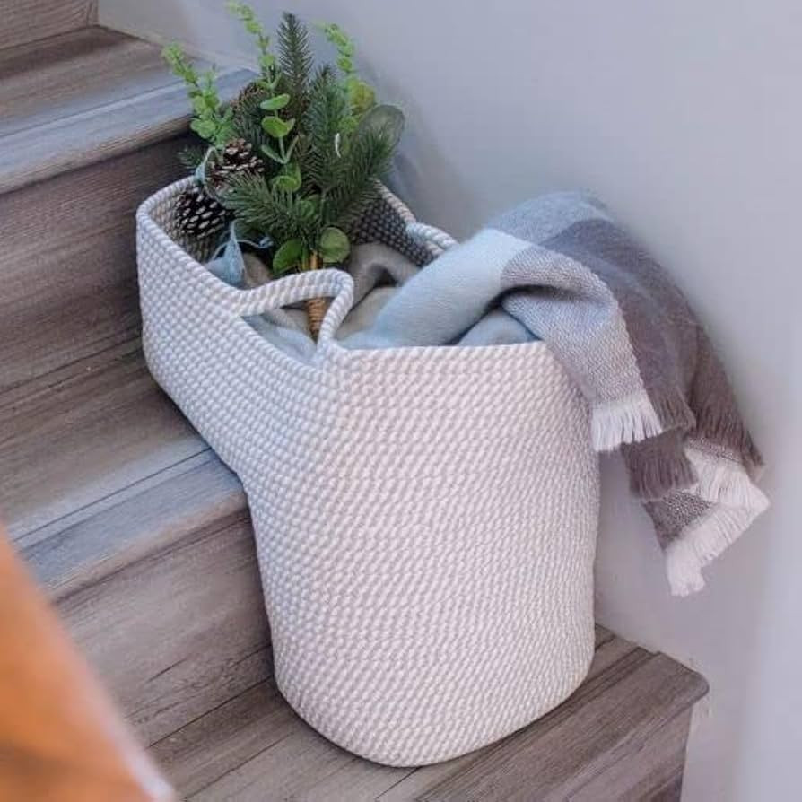 Gray and White Rope Stair Organizer - Storage Solution for Carpet and Wooden Stairs | Amazon (US)
