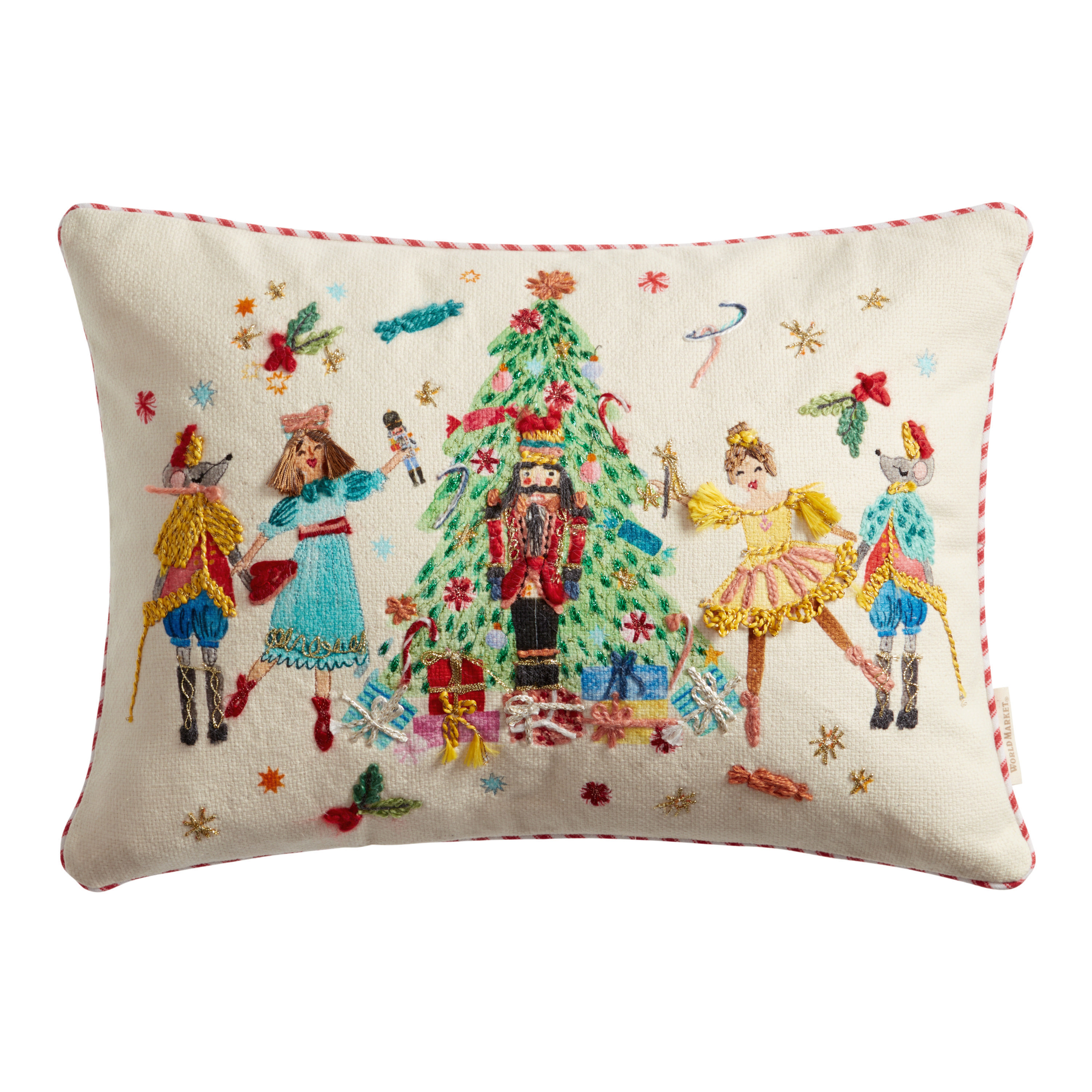 Ivory Multicolor Embroidered Nutcracker Lumbar Pillow | World Market